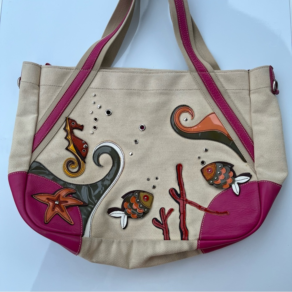 Prada Canvas Sea Life Tote - Large in Pink Fuchsia - Ocean Fish Seahorse
